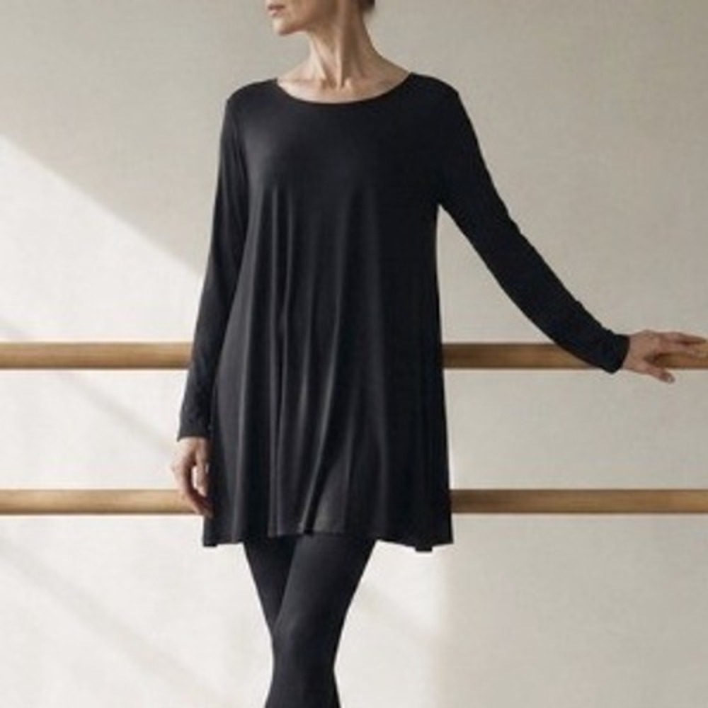 Eileen Fisher 100% Silk Long Sleeve Black Tunic Top Small Minimalist Luxury Boho